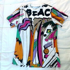 Where is the Beach Adidas AOP Surf Skate T Shirt XL No Tag White Multi Color